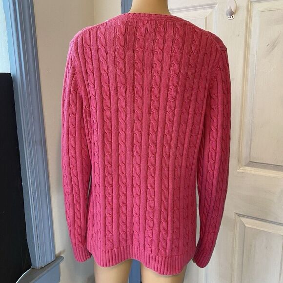 L.L.Bean Pink Crewneck Cable Knit Thick Long Sleeve Sweater Cotton Women… - Picture 8 of 9